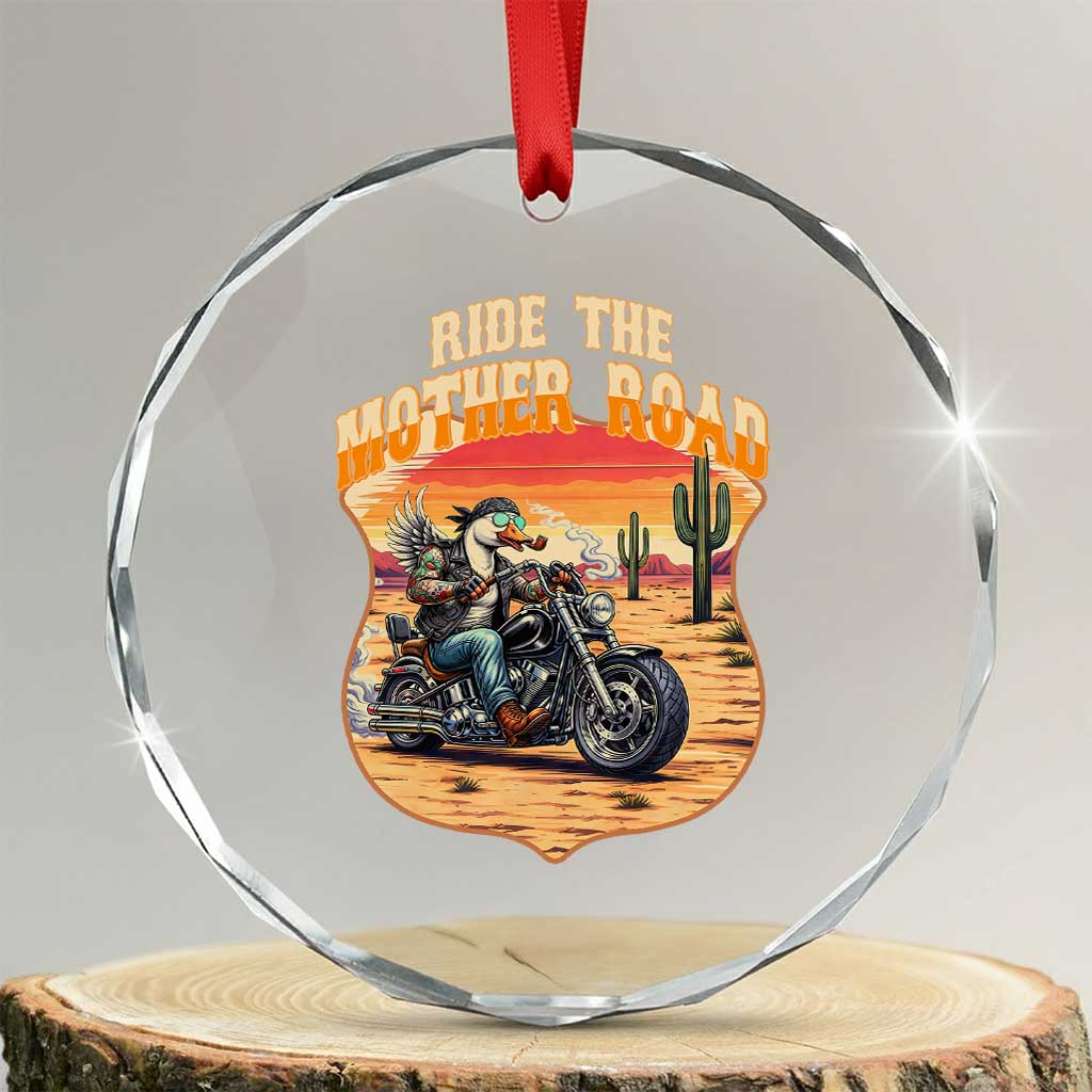 Funny Route Highway 66 Goose Biker Crystal Glass Ornament Ride The Mother Road
