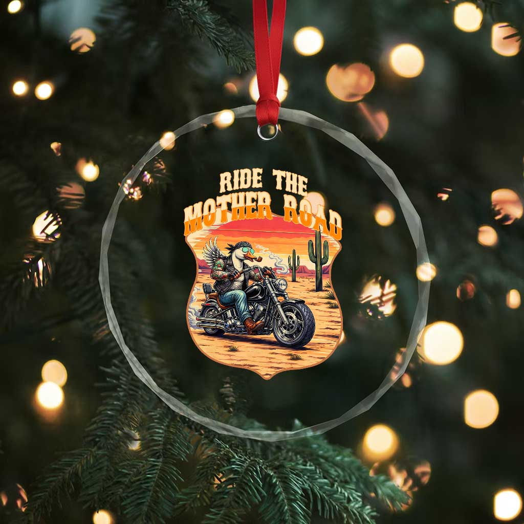 Funny Route Highway 66 Goose Biker Crystal Glass Ornament Ride The Mother Road