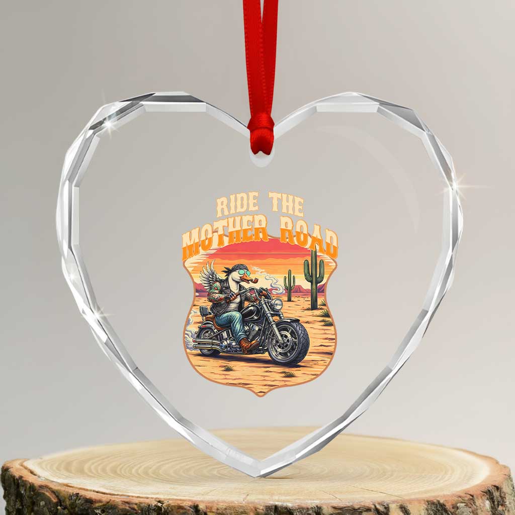 Funny Route Highway 66 Goose Biker Heart Crystal Glass Ornament Ride The Mother Road