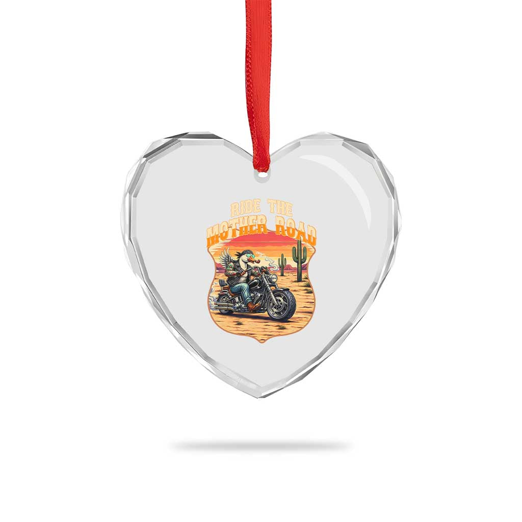 Funny Route Highway 66 Goose Biker Heart Crystal Glass Ornament Ride The Mother Road