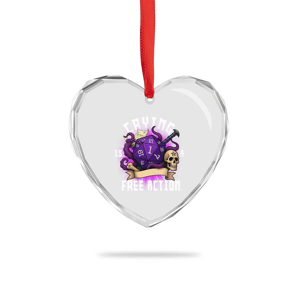 Funny RPG Gamer Crying Is A Free Action Heart Crystal Glass Ornament Vintage D20 Side Quests Tabletop - Wonder Print Shop