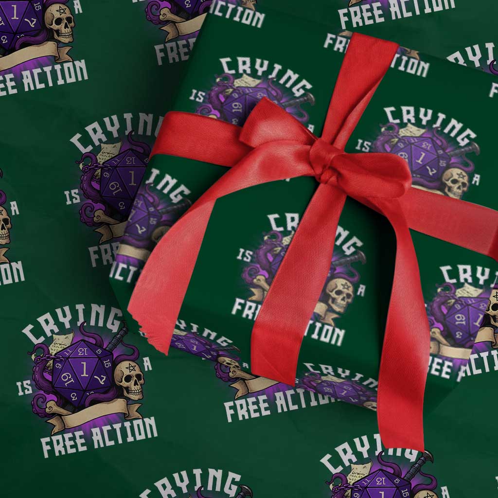 Funny RPG Gamer Crying Is A Free Action Wrapping Paper Roll Vintage D20 Side Quests Tabletop - Wonder Print Shop