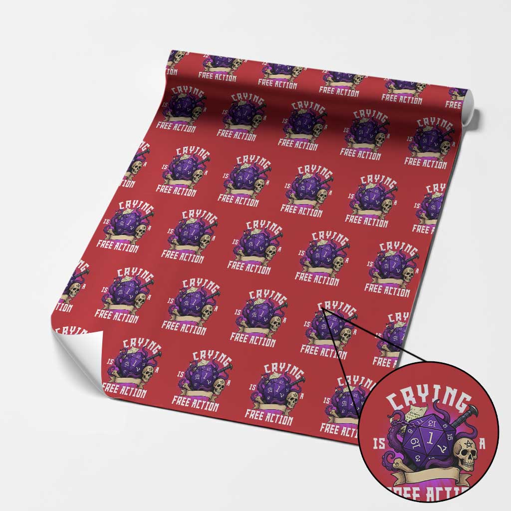 Funny RPG Gamer Crying Is A Free Action Wrapping Paper Roll Vintage D20 Side Quests Tabletop - Wonder Print Shop