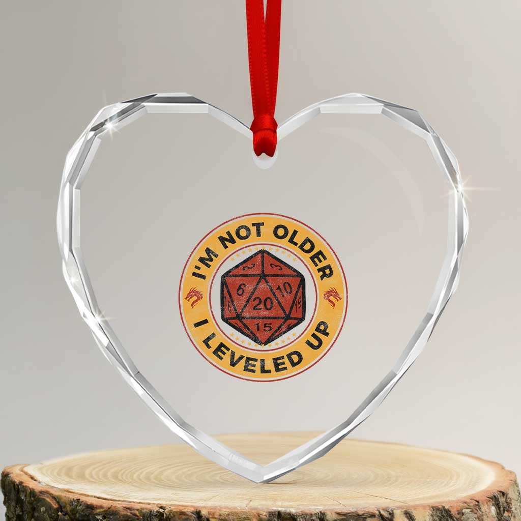 Funny RPG Gamer I Am Not Older I Leveled Up Heart Crystal Glass Ornament Vintage D20 Tabletop - Wonder Print Shop