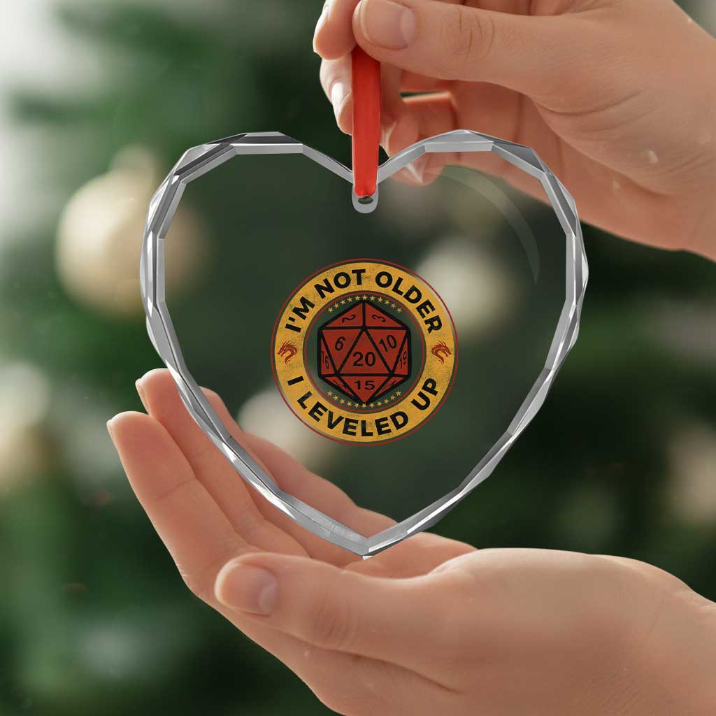 Funny RPG Gamer I Am Not Older I Leveled Up Heart Crystal Glass Ornament Vintage D20 Tabletop - Wonder Print Shop