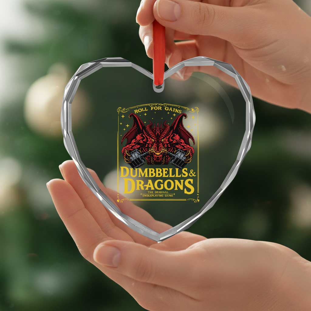 Funny RPG Weightlifting Workout Gym Heart Crystal Glass Ornament Dumbbells And Dragons The Original Swoleplaying Game - Wonder Print Shop