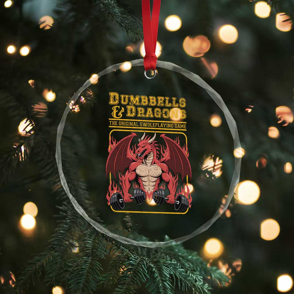 Funny RPG Workout Gym Nerd Crystal Glass Ornament Dumbbells And Dragons The Original Swoleplaying Game - Wonder Print Shop