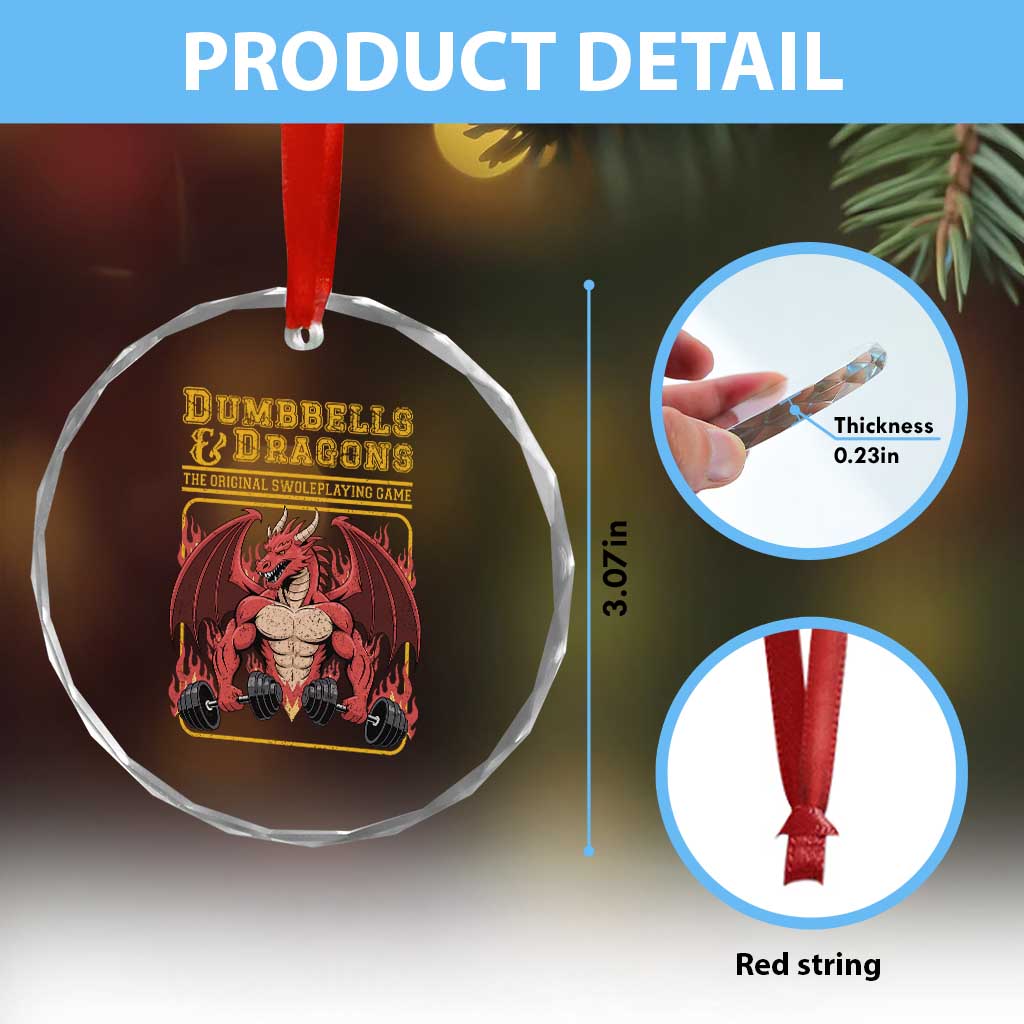 Funny RPG Workout Gym Nerd Crystal Glass Ornament Dumbbells And Dragons The Original Swoleplaying Game - Wonder Print Shop