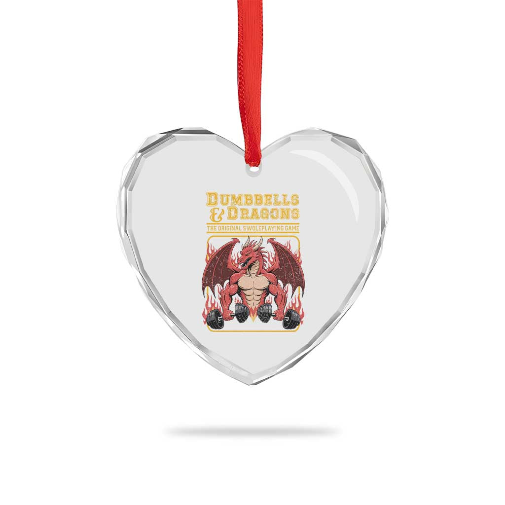 Funny RPG Workout Gym Nerd Heart Crystal Glass Ornament Dumbbells And Dragons The Original Swoleplaying Game - Wonder Print Shop