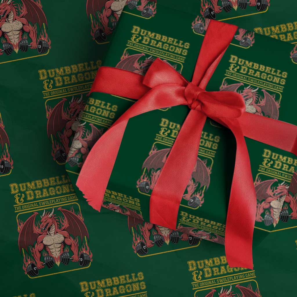 Funny RPG Workout Gym Nerd Wrapping Paper Roll Dumbbells And Dragons The Original Swoleplaying Game - Wonder Print Shop