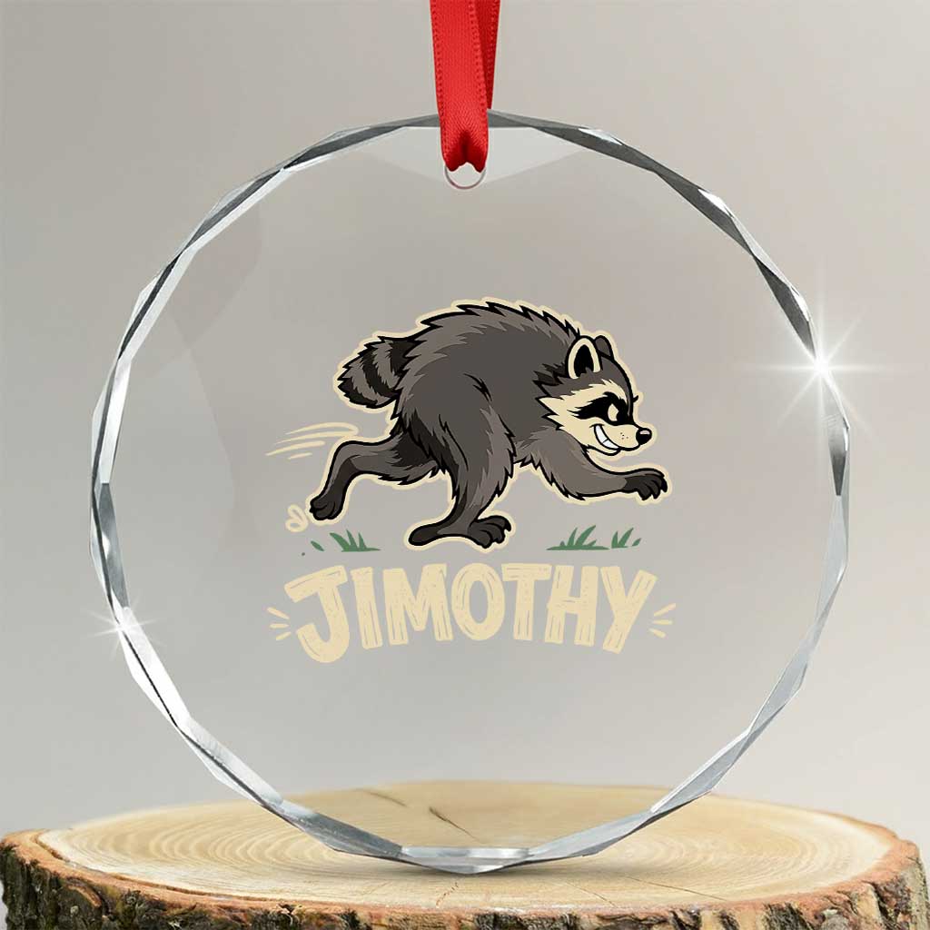 Funny Running Jimothy the Raccoon Crystal Glass Ornament Viral Seattle Trash Panda Meme