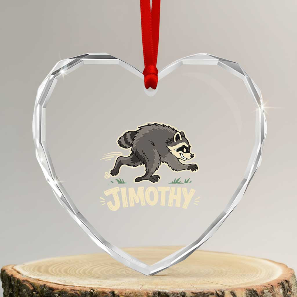 Funny Running Jimothy the Raccoon Heart Crystal Glass Ornament Viral Seattle Trash Panda Meme