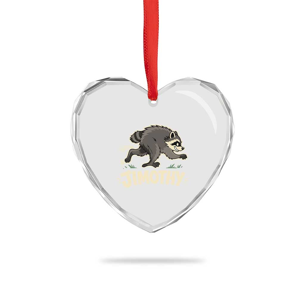 Funny Running Jimothy the Raccoon Heart Crystal Glass Ornament Viral Seattle Trash Panda Meme
