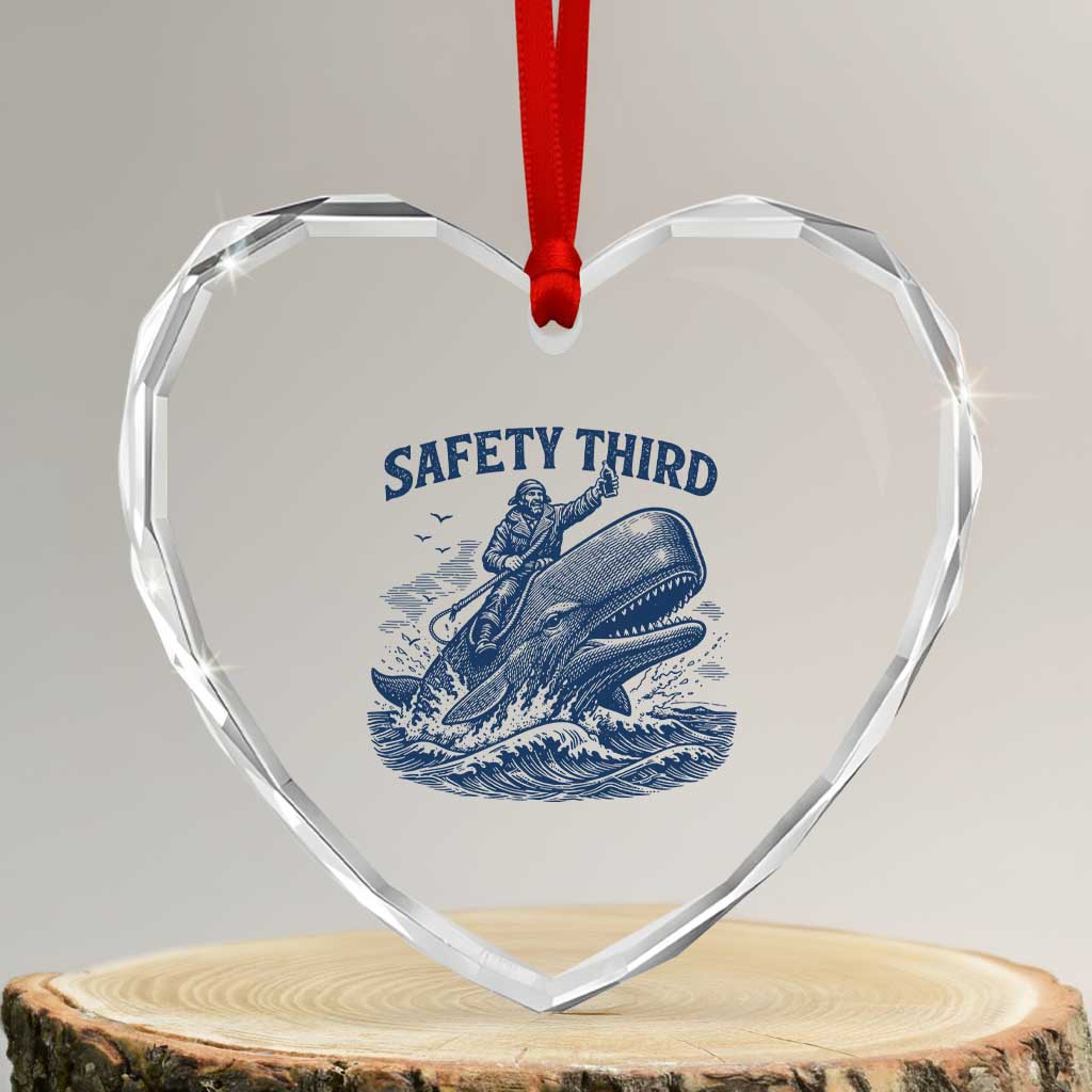 Funny Safety Third Captain Riding Sperm Whale Heart Crystal Glass Ornament Vintage Nautical Ocean Fishing Humor
