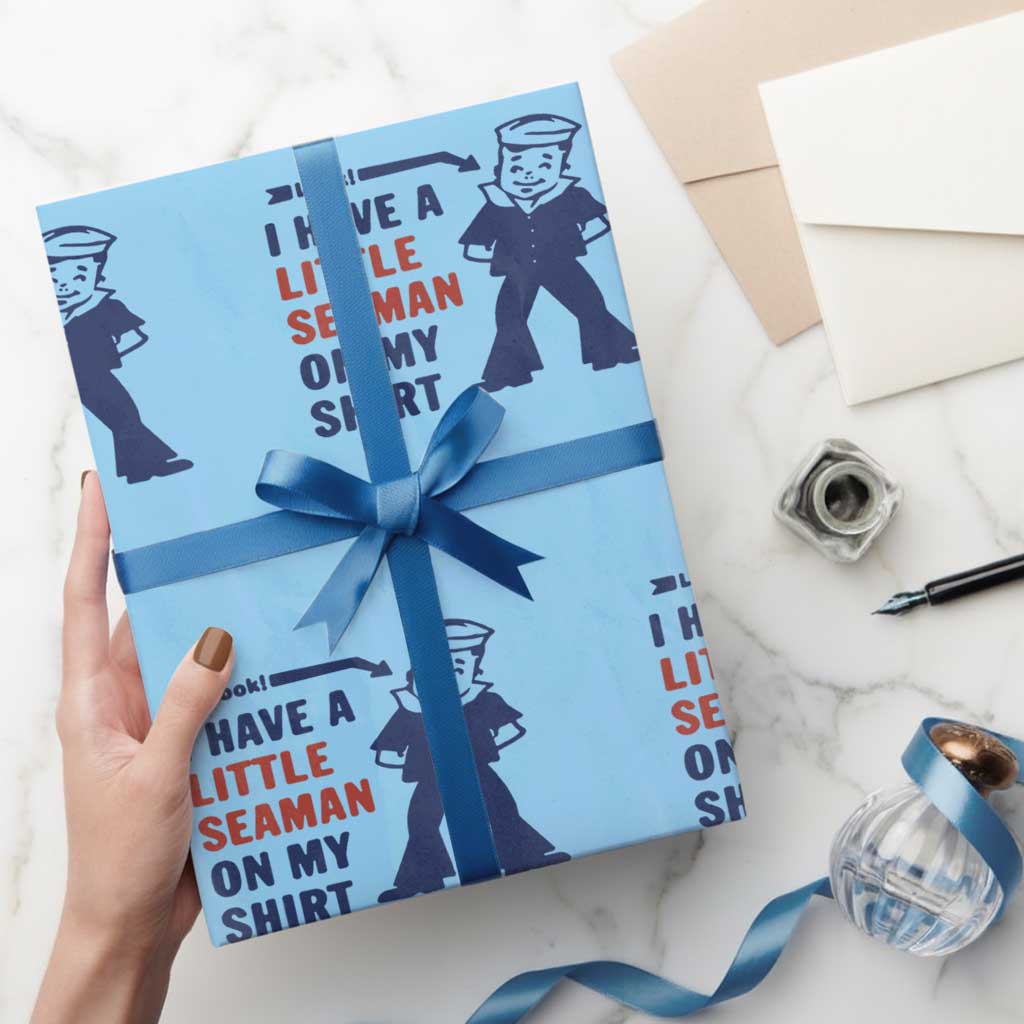 Funny Sailor Pun Wrapping Paper Roll I Have Little Seaman on My Shirt Retro Humor
