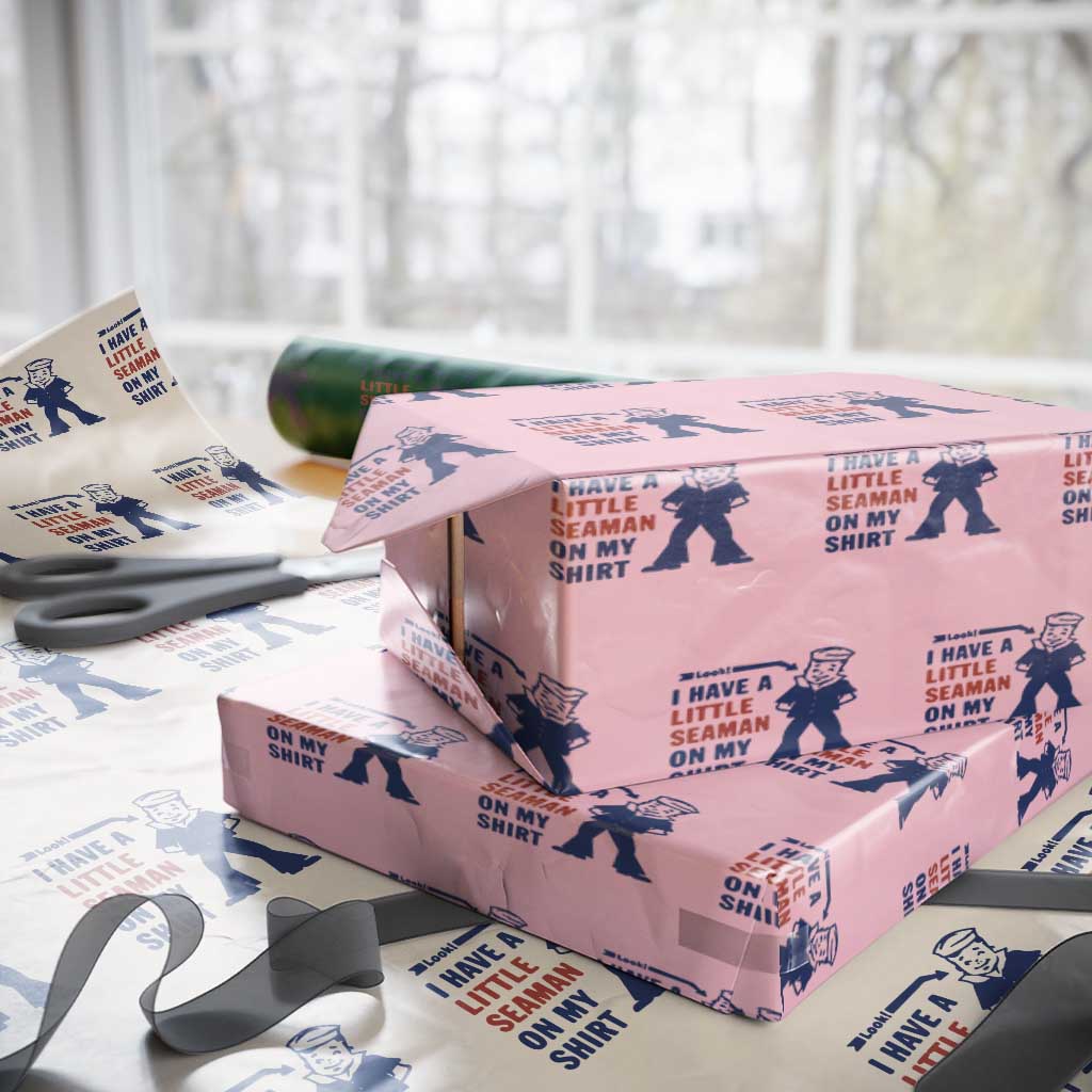 Funny Sailor Pun Wrapping Paper Roll I Have Little Seaman on My Shirt Retro Humor