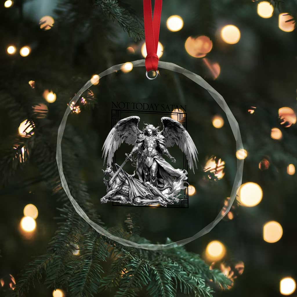 Funny Saint Michael Defeating Satan Crystal Glass Ornament Not Today Satan