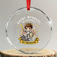 Funny Saint Michael Defeating Satan Crystal Glass Ornament Religious Faith Gift