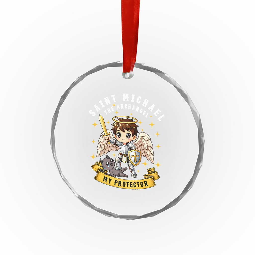 Funny Saint Michael Defeating Satan Crystal Glass Ornament Religious Faith Gift