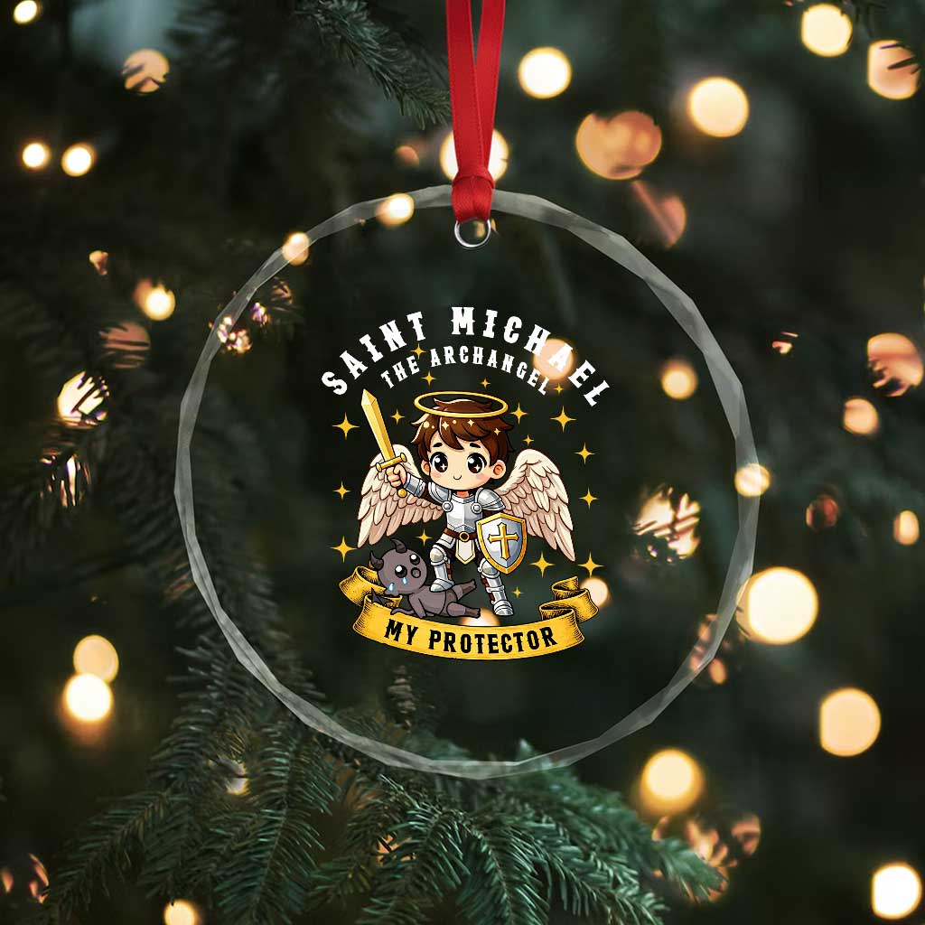 Funny Saint Michael Defeating Satan Crystal Glass Ornament Religious Faith Gift