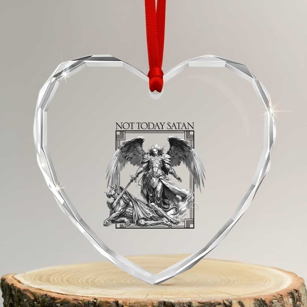 Funny Saint Michael Defeating Satan Heart Crystal Glass Ornament Not Today Satan