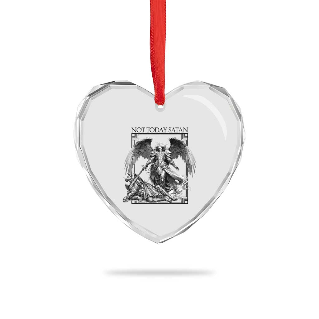 Funny Saint Michael Defeating Satan Heart Crystal Glass Ornament Not Today Satan