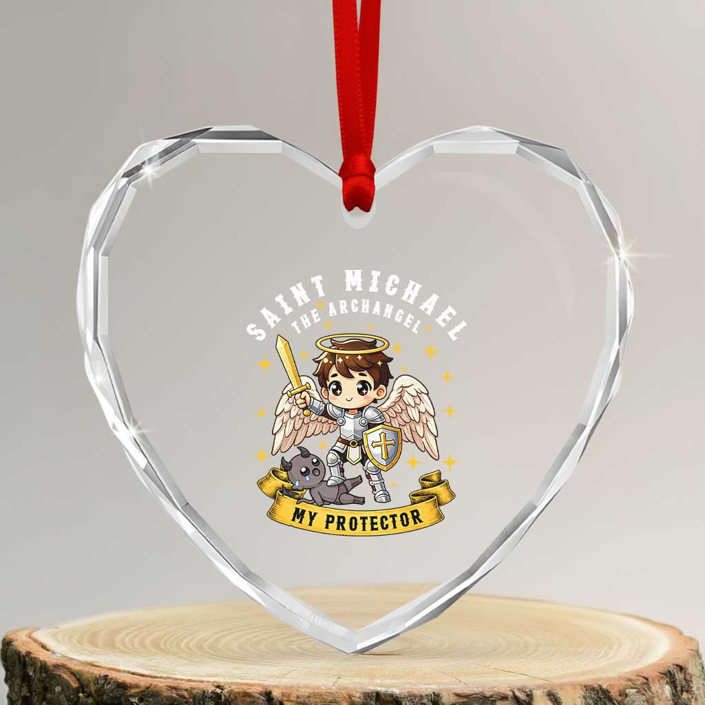 Funny Saint Michael Defeating Satan Heart Crystal Glass Ornament Religious Faith Gift
