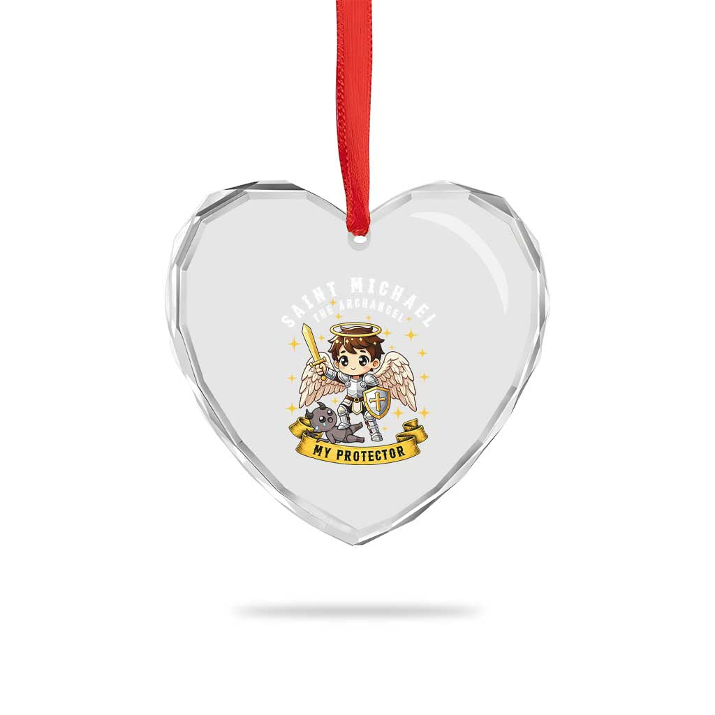 Funny Saint Michael Defeating Satan Heart Crystal Glass Ornament Religious Faith Gift