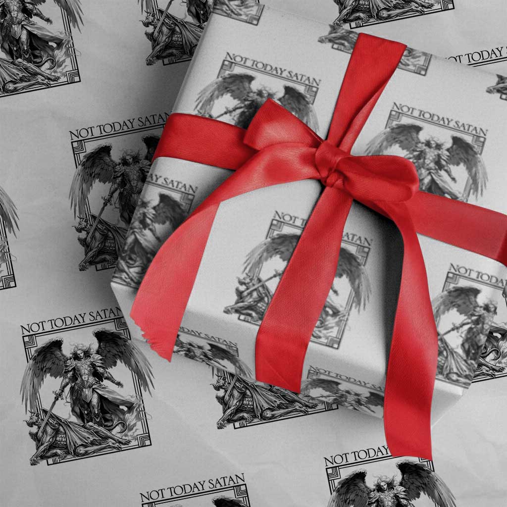 Funny Saint Michael Defeating Satan Wrapping Paper Roll Not Today Satan