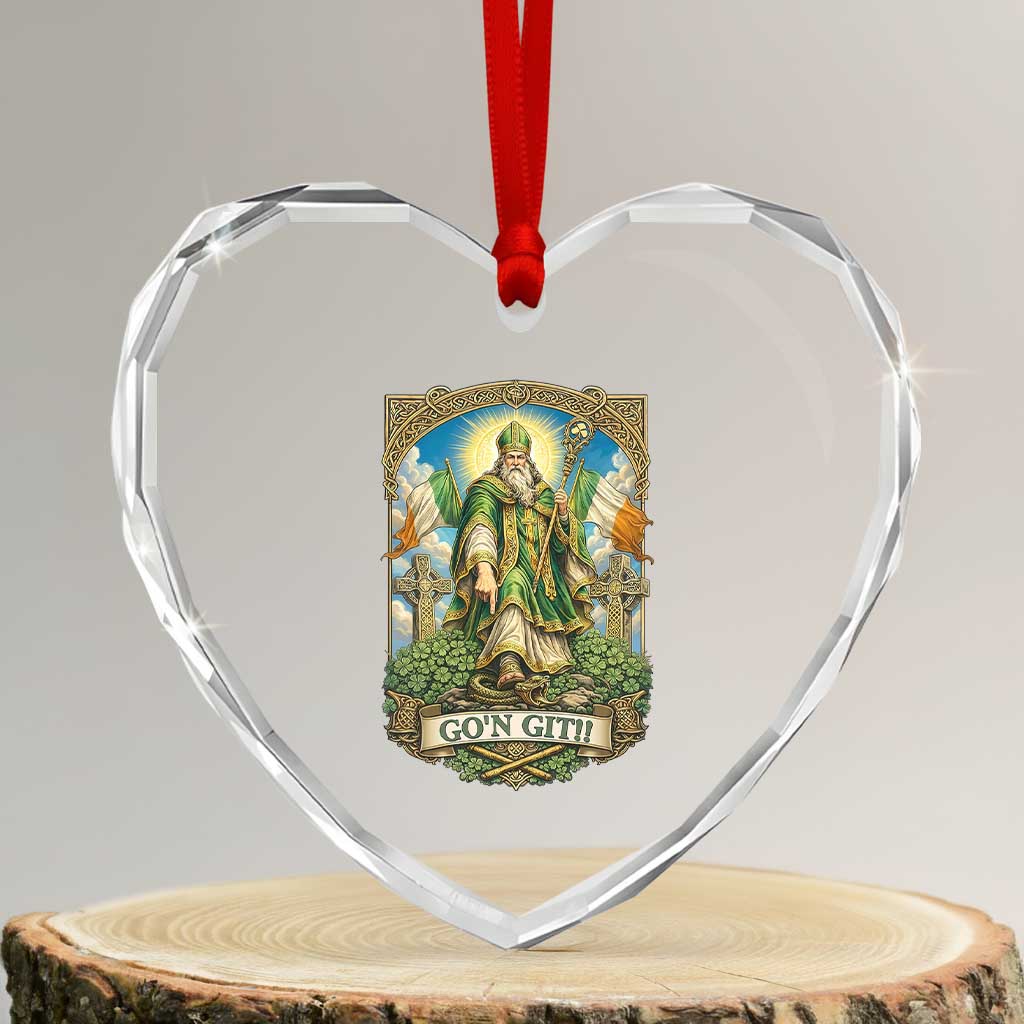 Funny Saint Patrick Go'n Git Snake Heart Crystal Glass Ornament St Patricks Day