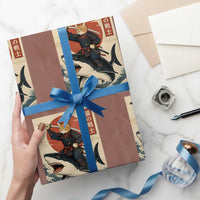 Funny Samurai Cat Riding Shark Wrapping Paper Roll Vintage Japanese Ukiyoe
