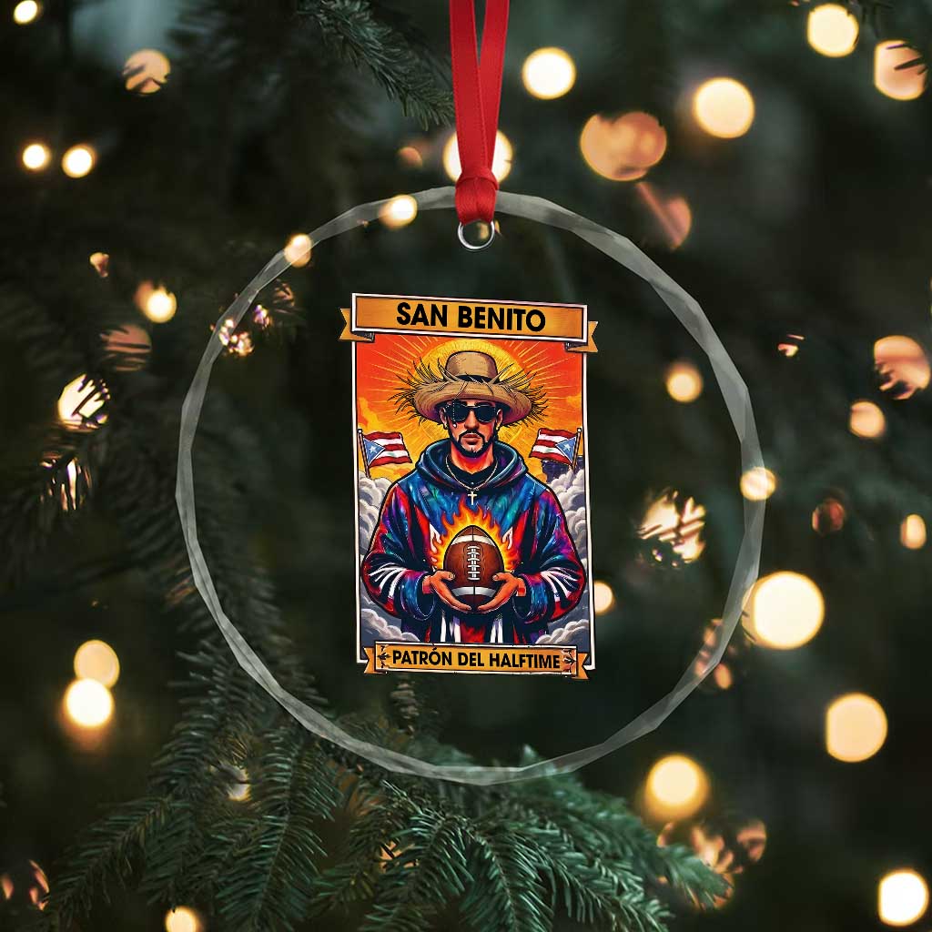Funny San Benito Patron del Halftime Crystal Glass Ornament Bowl 2026 Puerto Rican Football Music Fan