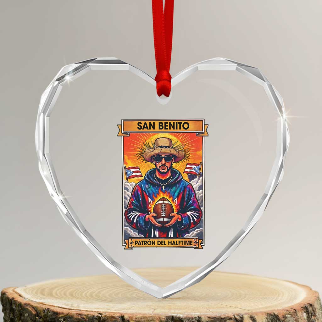 Funny San Benito Patron del Halftime Heart Crystal Glass Ornament Bowl 2026 Puerto Rican Football Music Fan