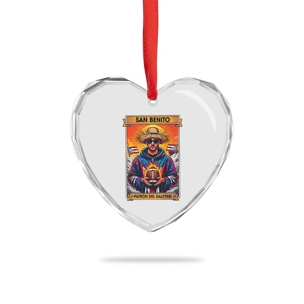 Funny San Benito Patron del Halftime Heart Crystal Glass Ornament Bowl 2026 Puerto Rican Football Music Fan