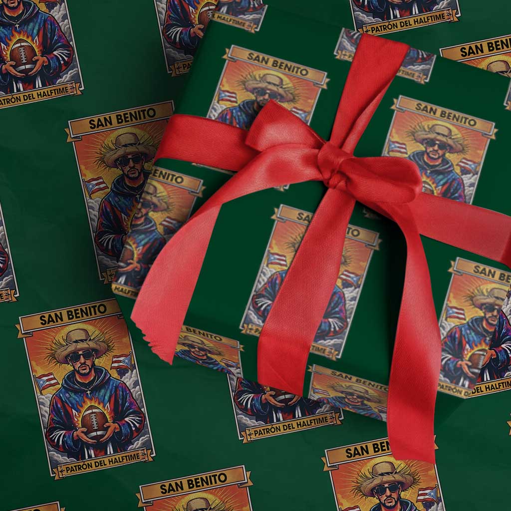 Funny San Benito Patron del Halftime Wrapping Paper Roll Bowl 2026 Puerto Rican Football Music Fan