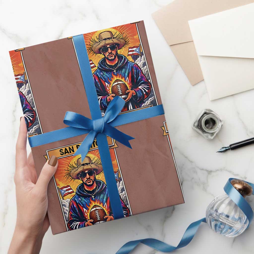 Funny San Benito Patron del Halftime Wrapping Paper Roll Bowl 2026 Puerto Rican Football Music Fan