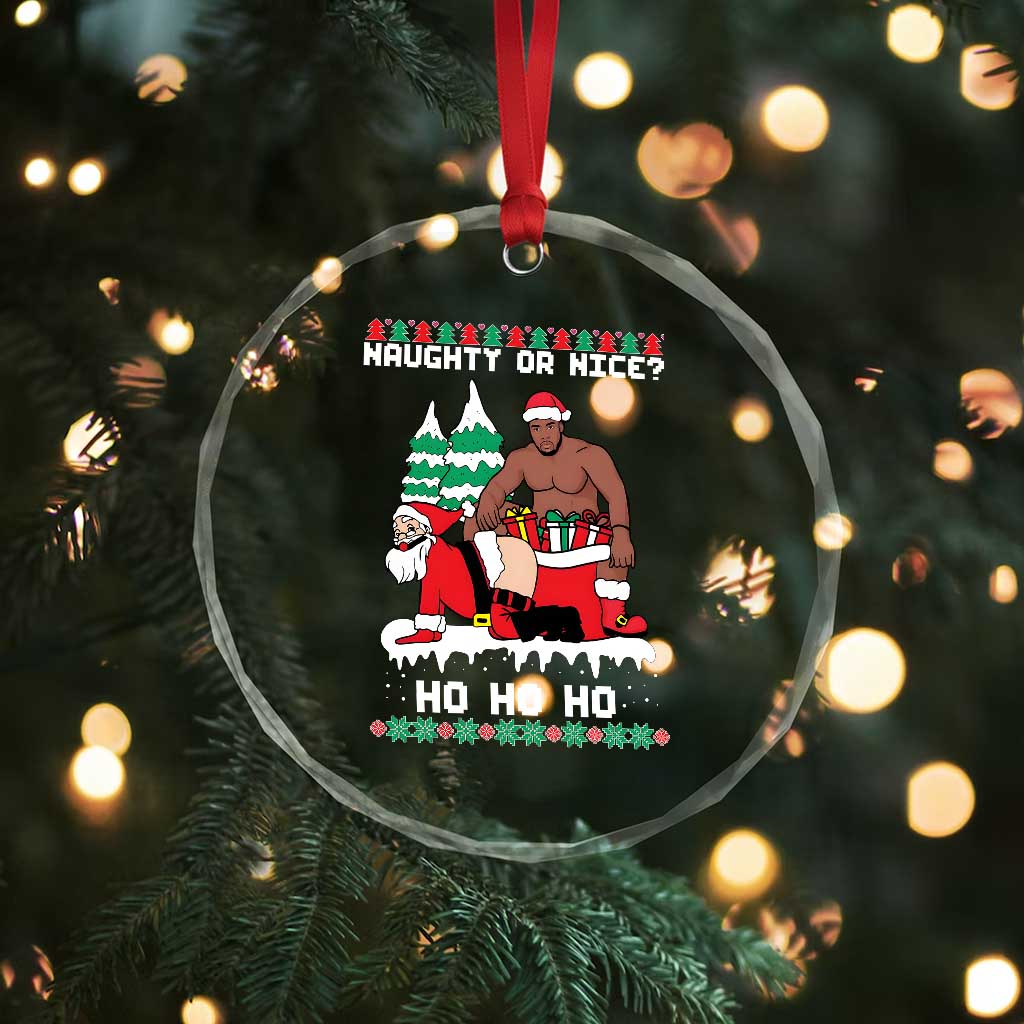 Funny Santa and Diddy Christmas Crystal Glass Ornament Naughty or Nice Ho Ho Ho Adult Humor Holiday - Wonder Print Shop