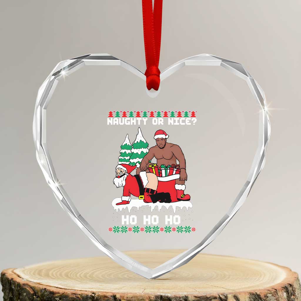 Funny Santa and Diddy Christmas Heart Crystal Glass Ornament Naughty or Nice Ho Ho Ho Adult Humor Holiday - Wonder Print Shop
