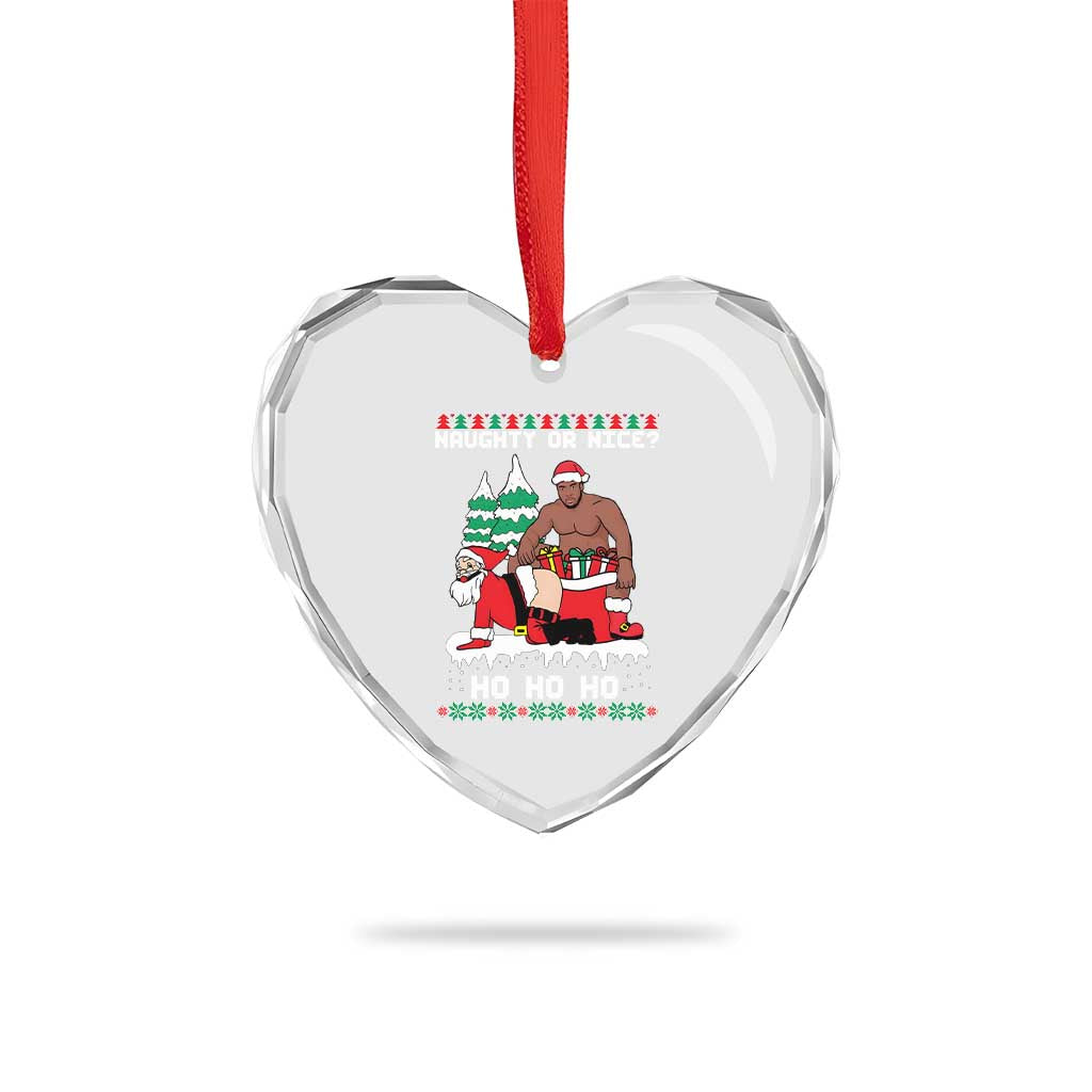 Funny Santa and Diddy Christmas Heart Crystal Glass Ornament Naughty or Nice Ho Ho Ho Adult Humor Holiday - Wonder Print Shop