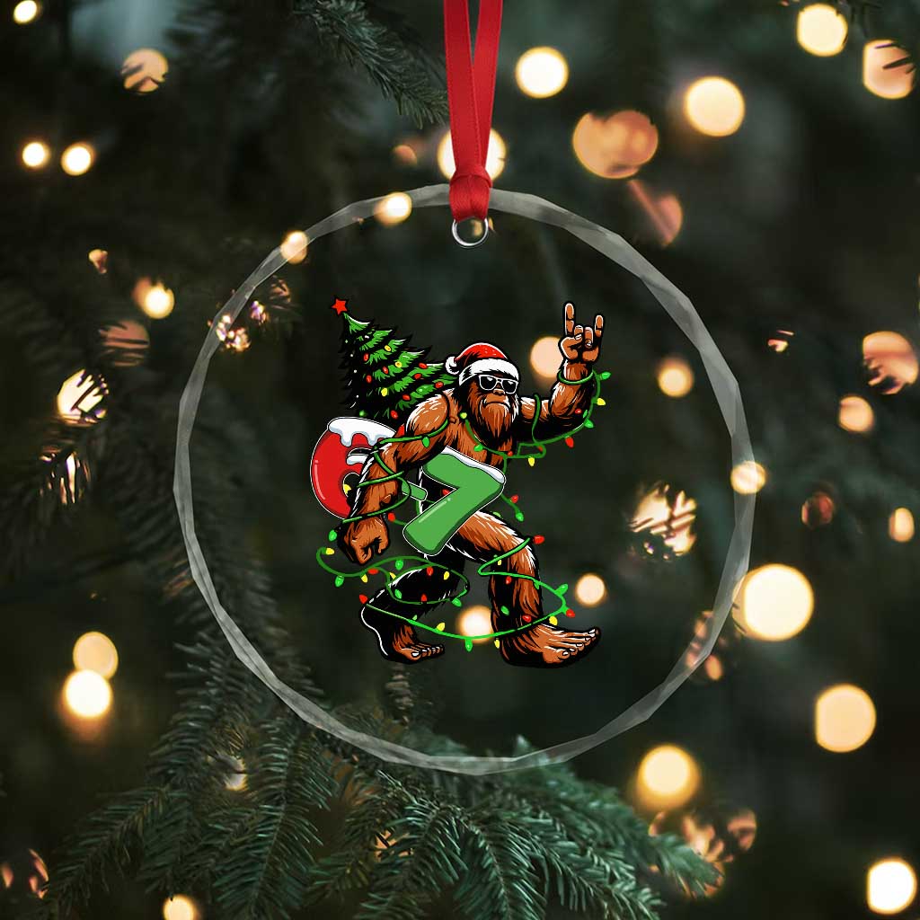 Funny Santa Bigfoot 67 Christmas Tree Xmas Lights Crystal Glass Ornament - Wonder Print Shop