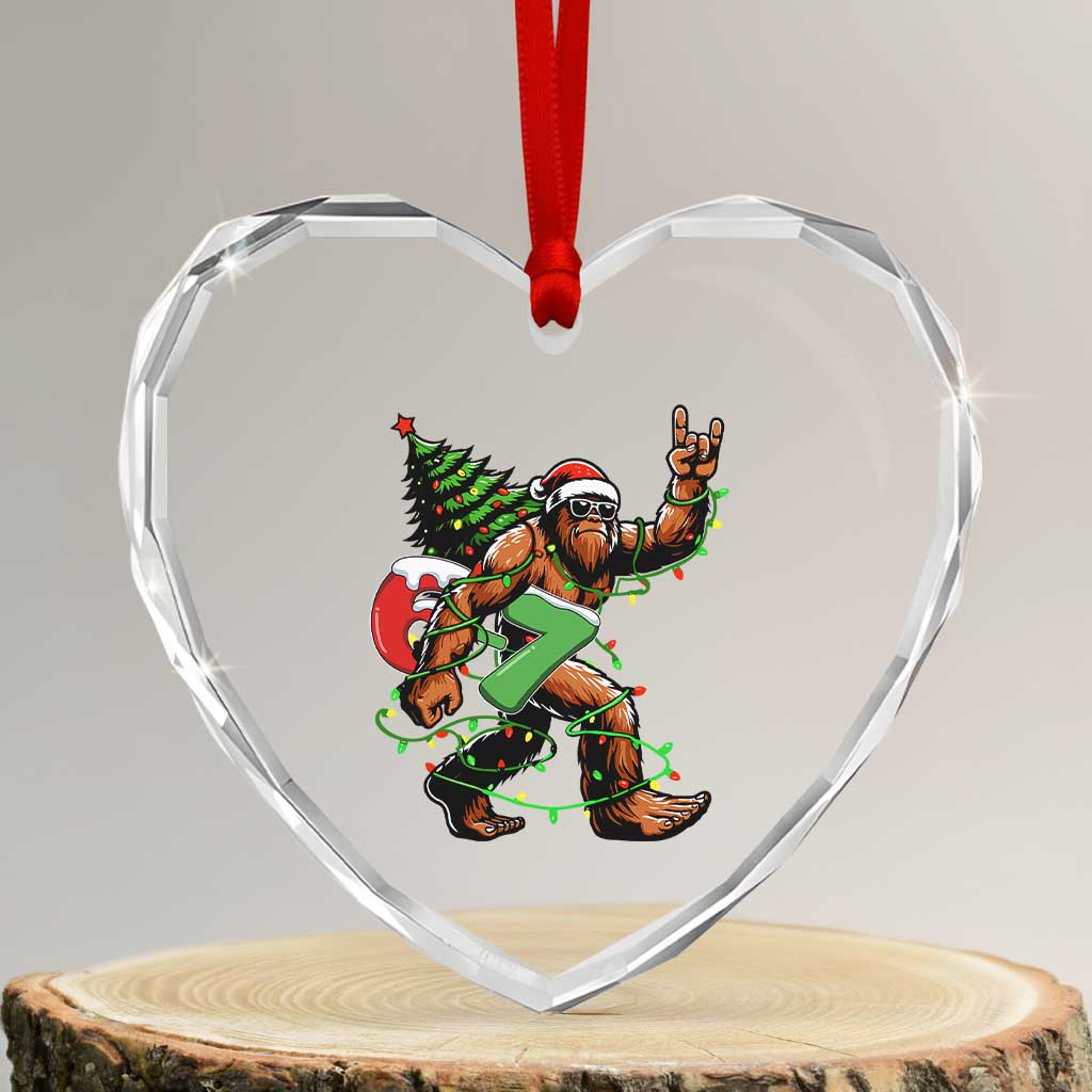 Funny Santa Bigfoot 67 Christmas Tree Xmas Lights Heart Crystal Glass Ornament - Wonder Print Shop