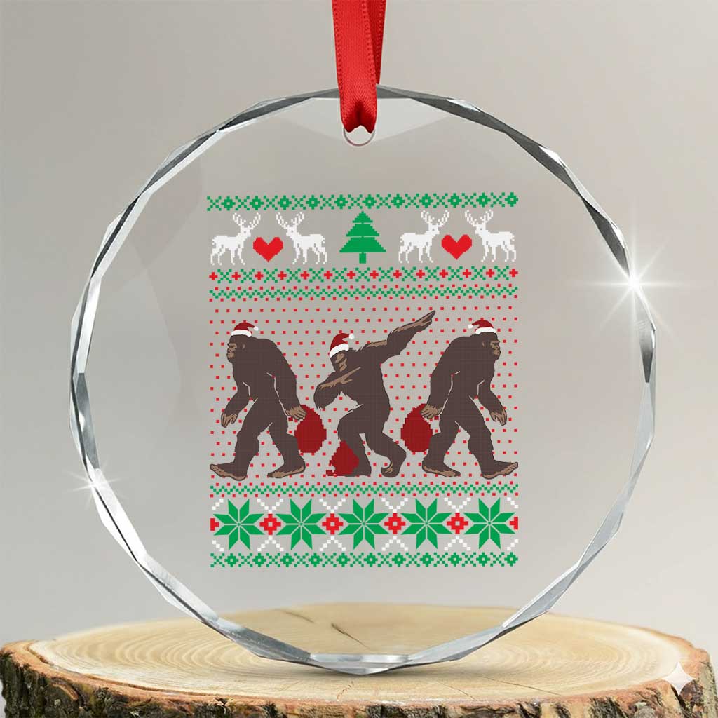 Funny Santa Bigfoot Squad Xmas Crystal Glass Ornament TS11