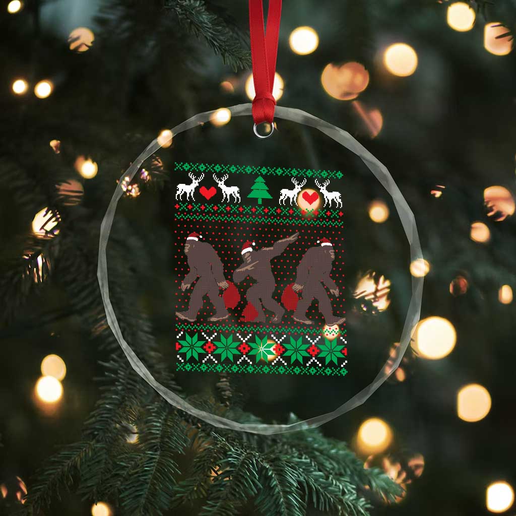 Funny Santa Bigfoot Squad Xmas Crystal Glass Ornament TS11