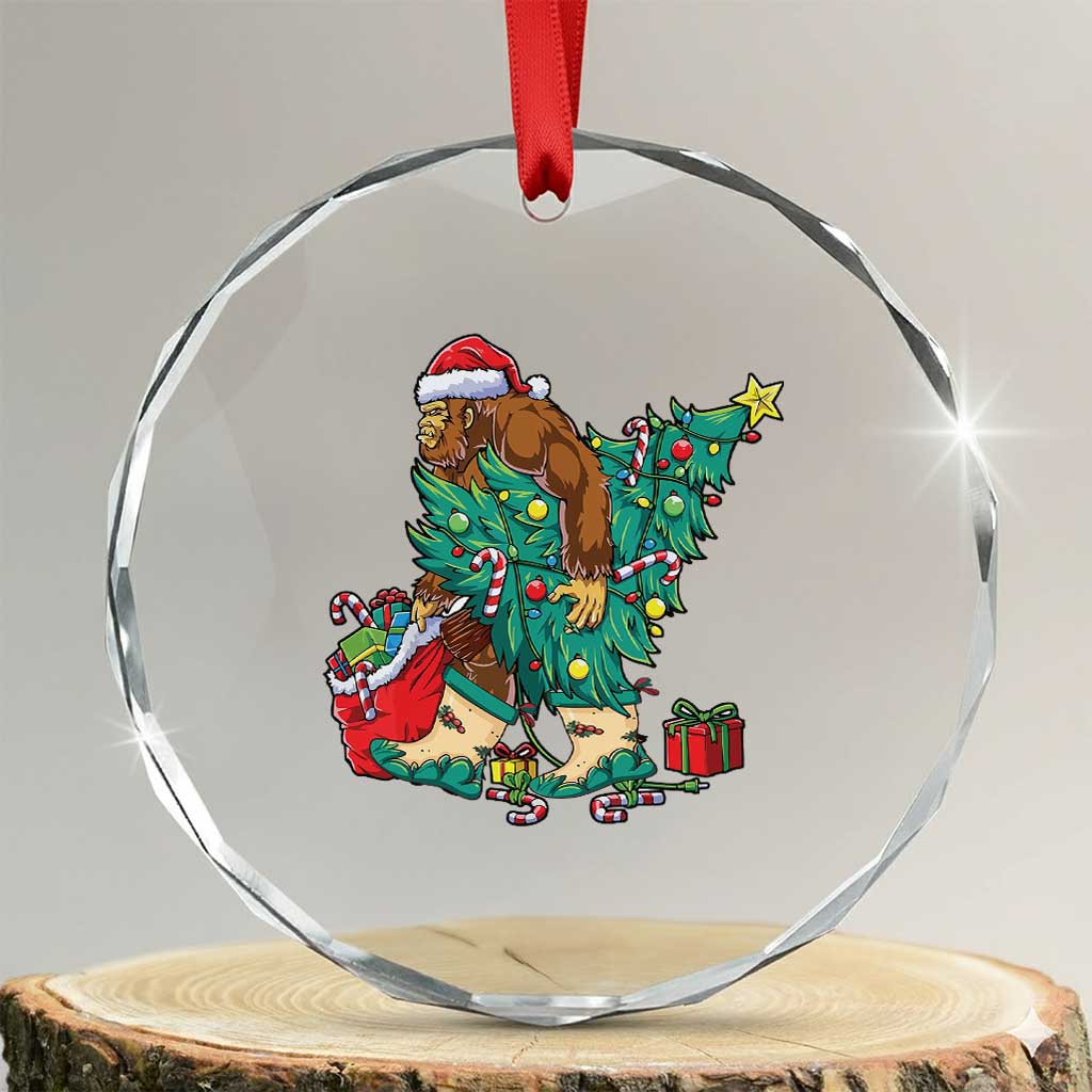 Funny Santa Bigfoot Xmas Tree Crystal Glass Ornament TS11