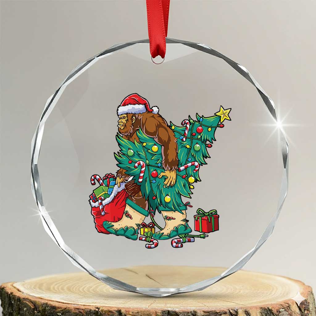 Funny Santa Bigfoot Xmas Tree Crystal Glass Ornament - Wonder Print Shop