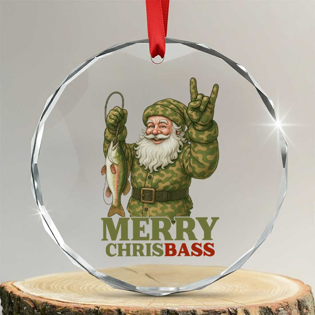 Funny Santa Camo Fishing Crystal Glass Ornament Merry Chrisbass - Wonder Print Shop