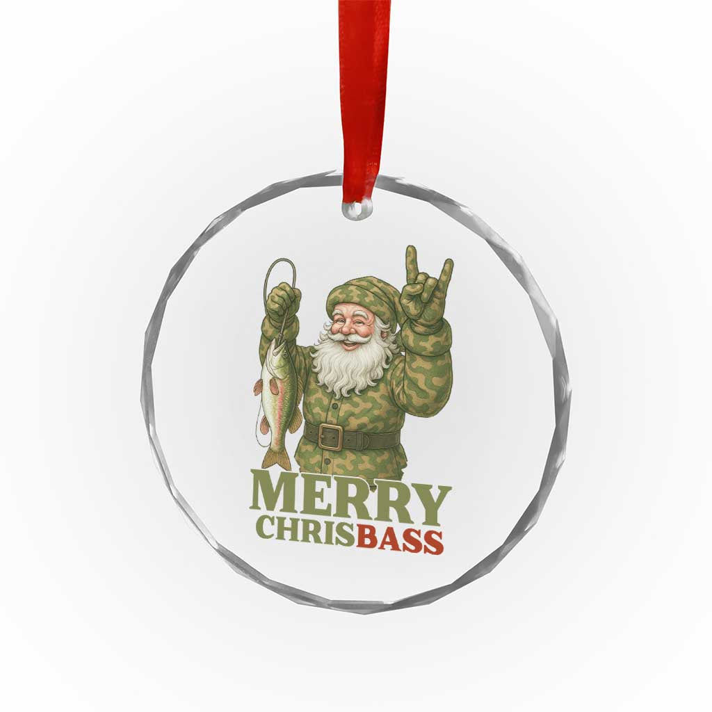 Funny Santa Camo Fishing Crystal Glass Ornament Merry Chrisbass - Wonder Print Shop