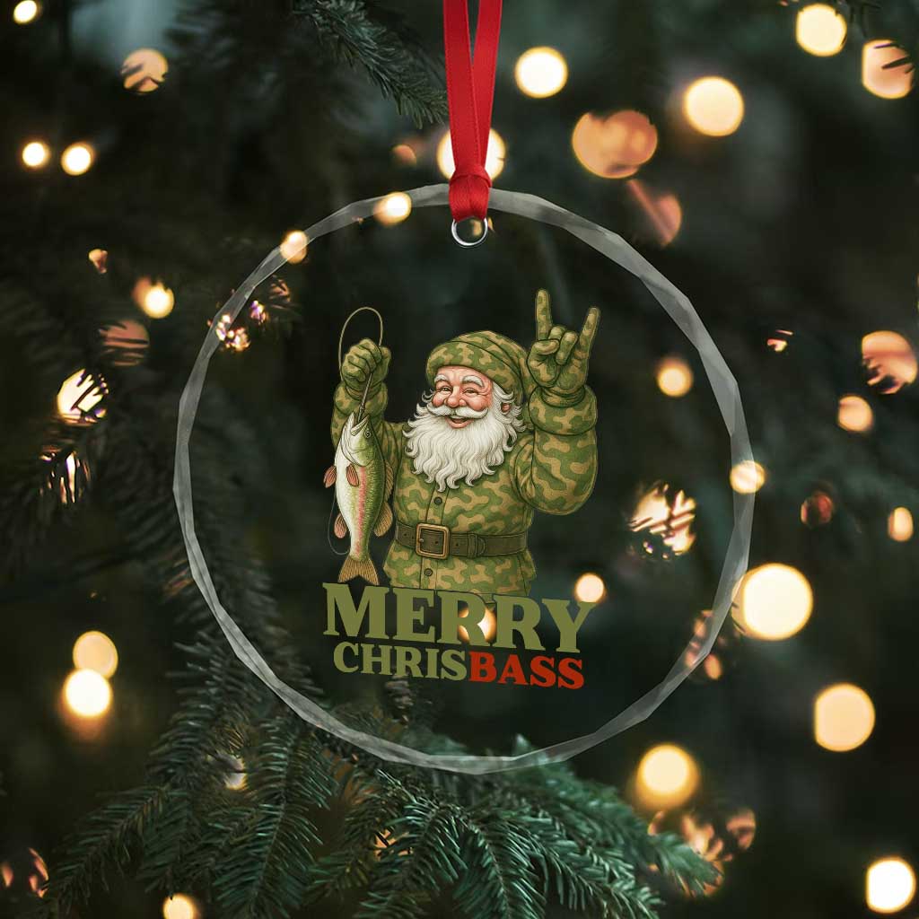 Funny Santa Camo Fishing Crystal Glass Ornament Merry Chrisbass - Wonder Print Shop