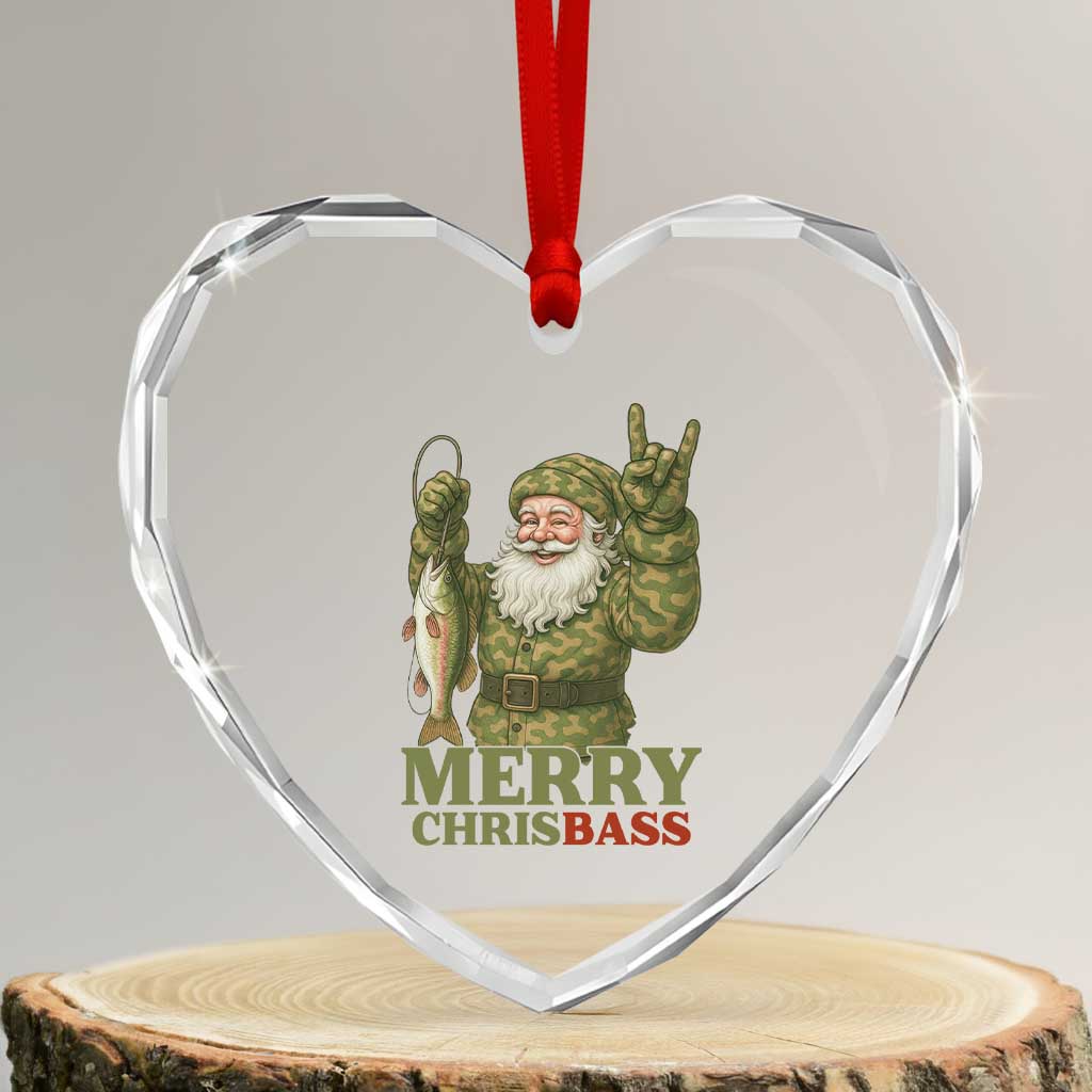 Funny Santa Camo Fishing Heart Crystal Glass Ornament Merry Chrisbass - Wonder Print Shop