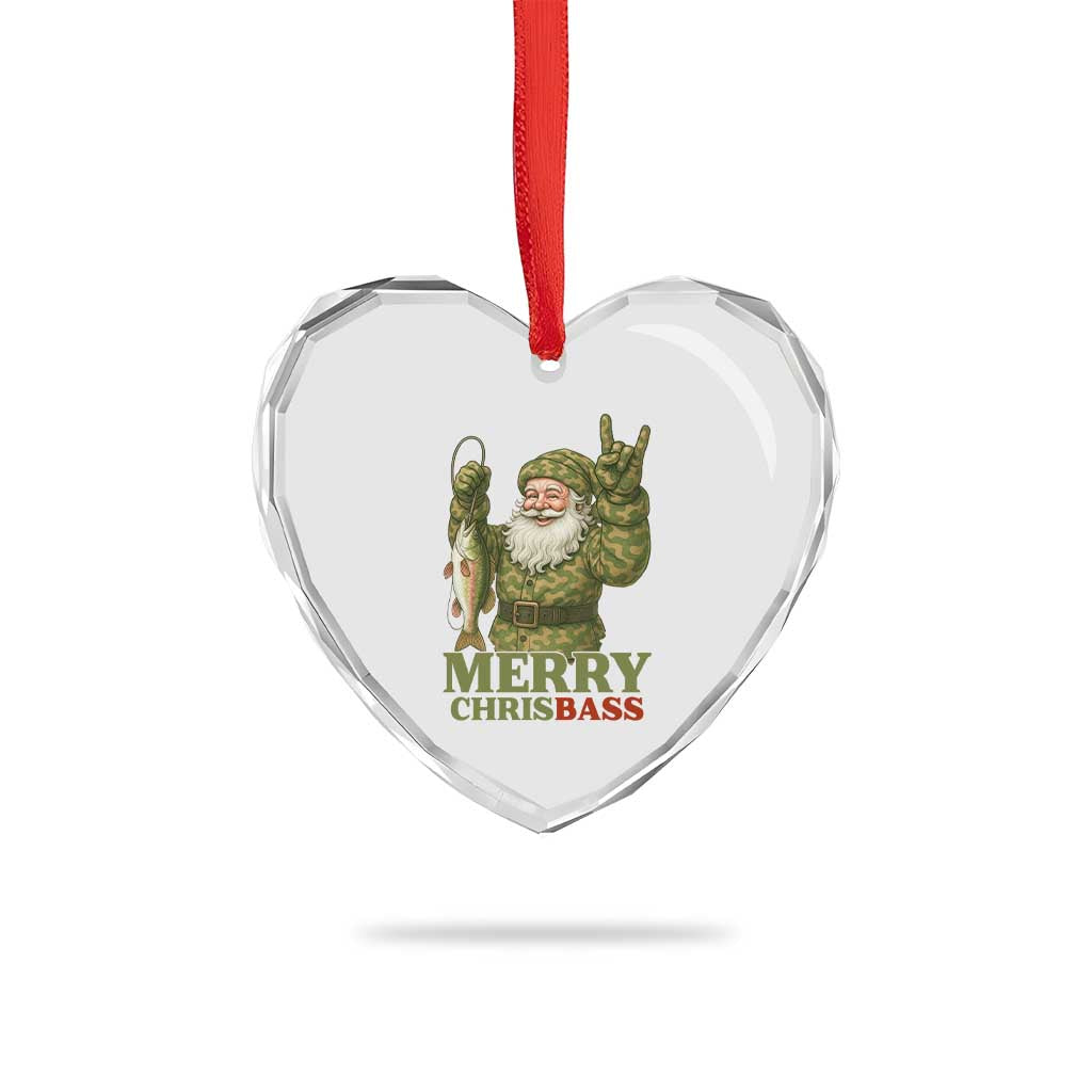 Funny Santa Camo Fishing Heart Crystal Glass Ornament Merry Chrisbass - Wonder Print Shop